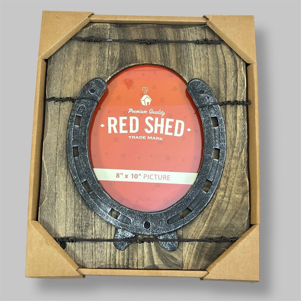 RED SHED Horseshoe Picture Frame 8x10” Wood Barbed Wire Rustic Country Western